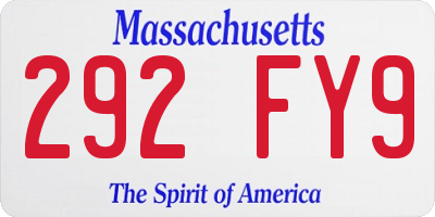 MA license plate 292FY9