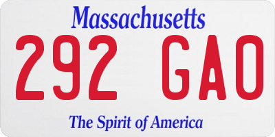 MA license plate 292GA0