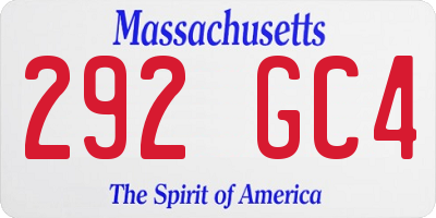MA license plate 292GC4