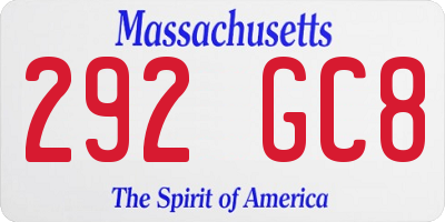 MA license plate 292GC8