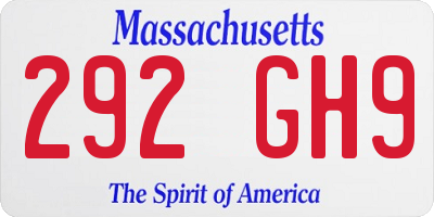 MA license plate 292GH9