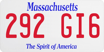 MA license plate 292GI6
