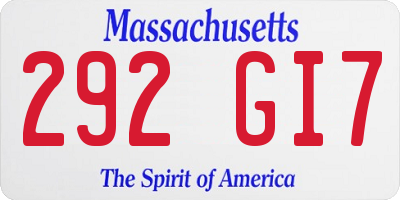 MA license plate 292GI7