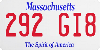 MA license plate 292GI8