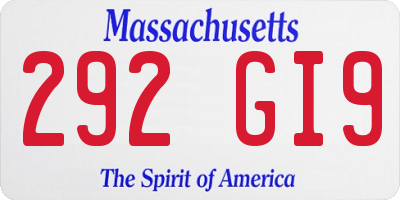 MA license plate 292GI9