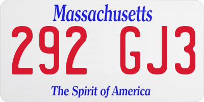 MA license plate 292GJ3