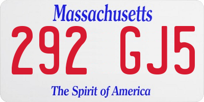 MA license plate 292GJ5