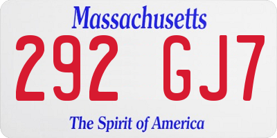 MA license plate 292GJ7