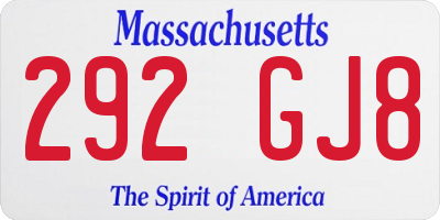 MA license plate 292GJ8