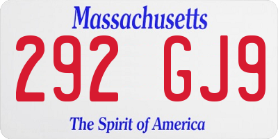 MA license plate 292GJ9