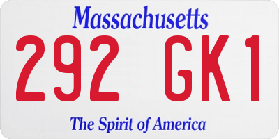 MA license plate 292GK1