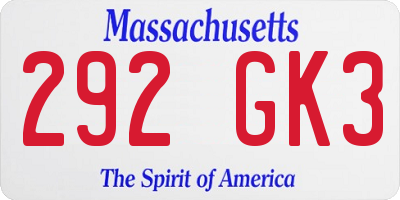 MA license plate 292GK3