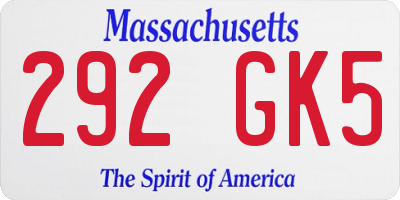 MA license plate 292GK5