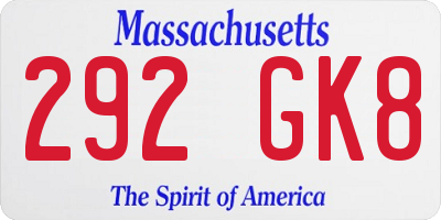 MA license plate 292GK8