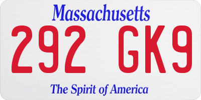MA license plate 292GK9