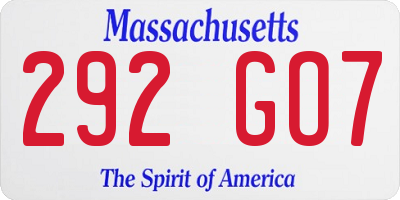 MA license plate 292GO7