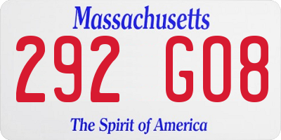 MA license plate 292GO8