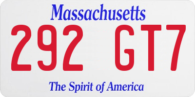 MA license plate 292GT7