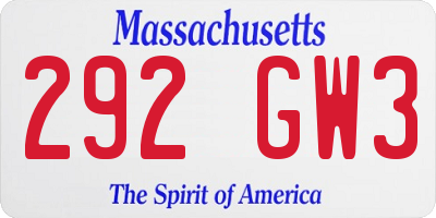 MA license plate 292GW3