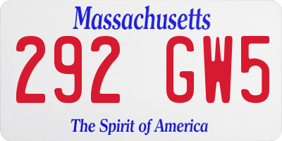 MA license plate 292GW5