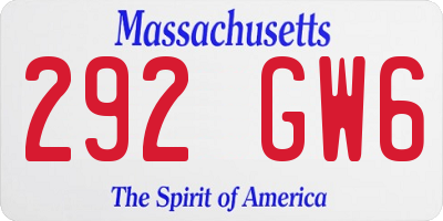MA license plate 292GW6