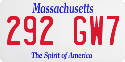 MA license plate 292GW7