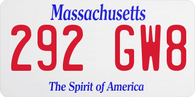 MA license plate 292GW8