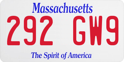 MA license plate 292GW9