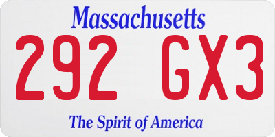 MA license plate 292GX3
