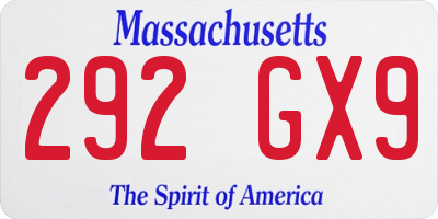 MA license plate 292GX9