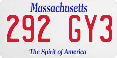 MA license plate 292GY3