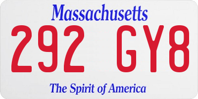 MA license plate 292GY8