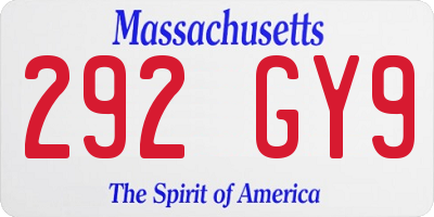 MA license plate 292GY9