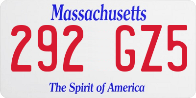 MA license plate 292GZ5