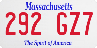 MA license plate 292GZ7