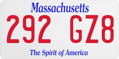 MA license plate 292GZ8