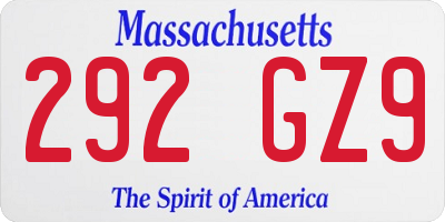 MA license plate 292GZ9