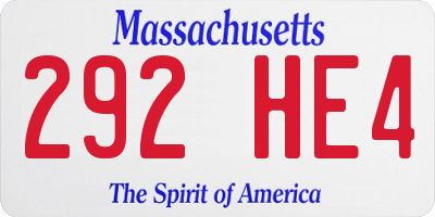 MA license plate 292HE4