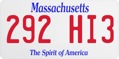 MA license plate 292HI3
