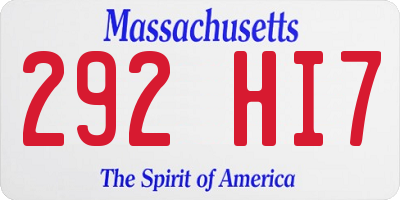 MA license plate 292HI7