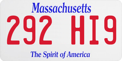 MA license plate 292HI9