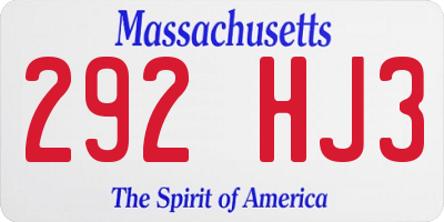MA license plate 292HJ3