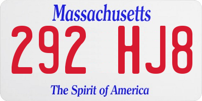 MA license plate 292HJ8