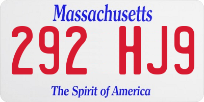 MA license plate 292HJ9