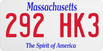 MA license plate 292HK3