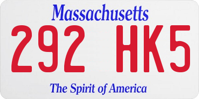 MA license plate 292HK5