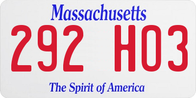 MA license plate 292HO3