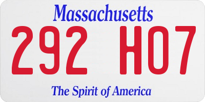 MA license plate 292HO7