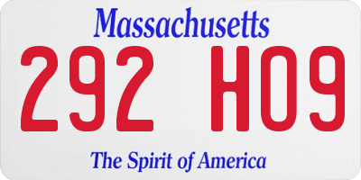 MA license plate 292HO9