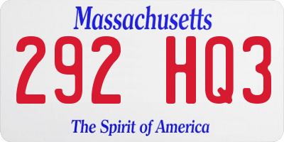 MA license plate 292HQ3